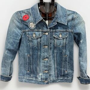 Levis Dyed Blue Denim Women’s Trucker Jacket w/ Custom Patches Size XS
